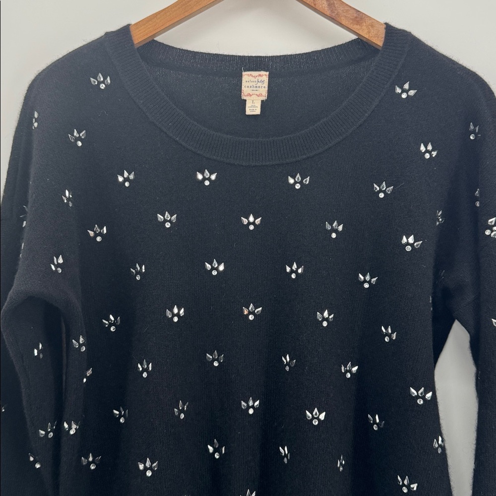 Maison Jules 100% Cashmere Black Sparkly‎ Scoop Neck Sweater Large - Picture 4 of 8